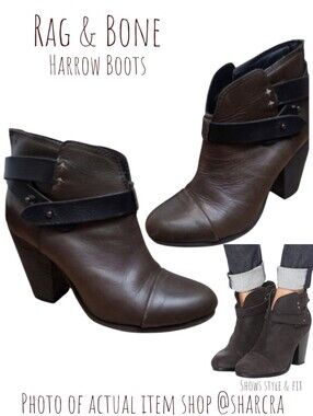 Rag & Bone Women Harrow Boots brown black stud strap leather heel ankle boots 7